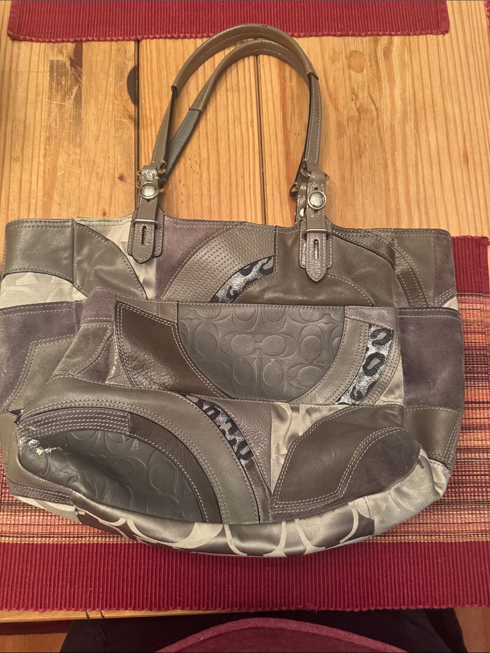 Coach Patchwork Leather and Canvas Tote in Gray Taupe